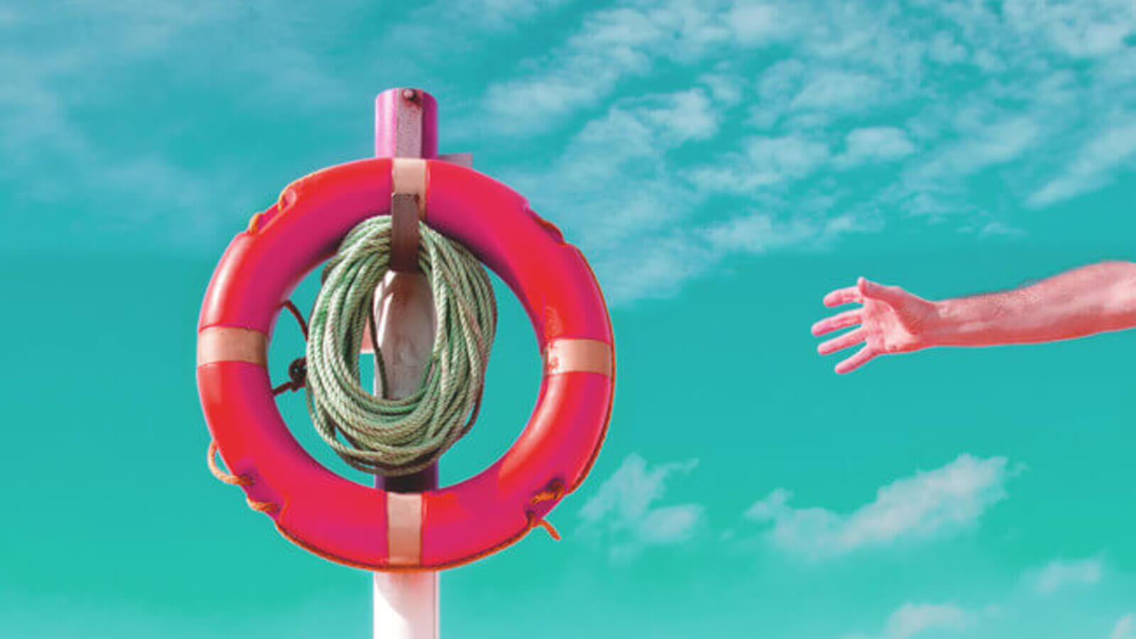 a hand reaches for a inflatable floatie