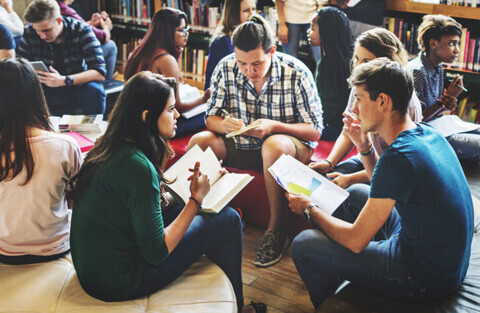 Students in a group studying