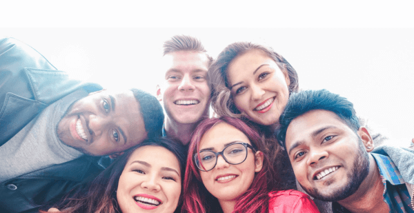 A group of smiling college students